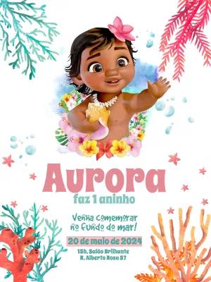 Convite de Aniversário Moana Baby Fundo do Mar para Editar