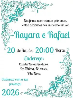 Convite de Casamento Arabescos Turquesa para Editar Online