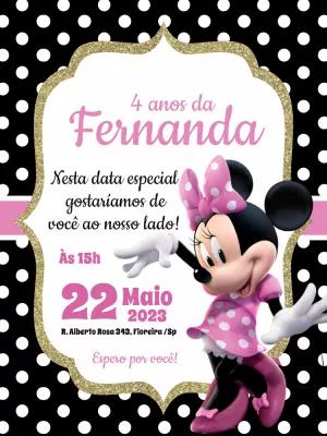 Convite de Aniversário Minnie Rosa com Poá para Editar Online