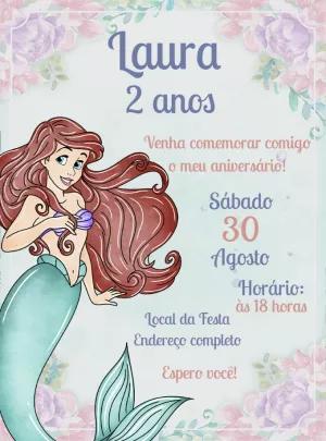 Convite de Aniversário Ariel Pequena Sereia para Editar Online