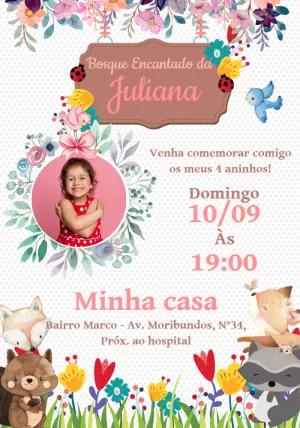 Convite Aniversário Bosque Encantado com Foto para Editar Online