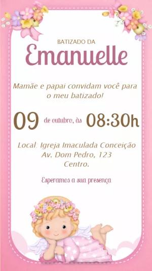 Convite de Batizado Anjinha Rosa para Editar Online