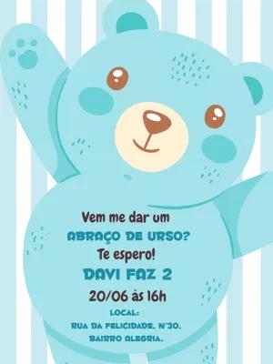 Convite de Aniversário Ursinho Fofo para Editar Online