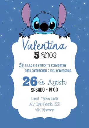 Convite de Aniversário Stitch para Editar Online