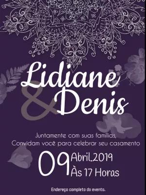 Convite de Casamento Floral Roxo com Mandala para Editar Online
