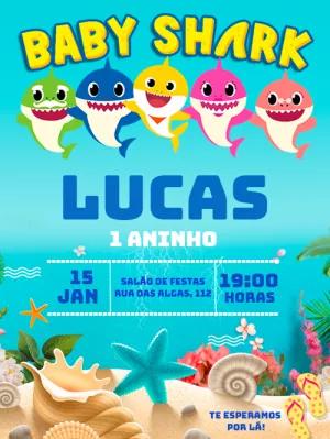 Convite de Aniversário Baby Shark para Editar Online