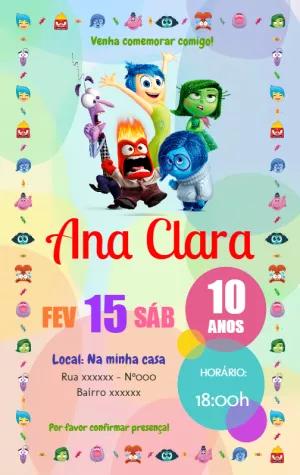 Convite Aniversário Divertida Mente 2 com Personagens para Editar