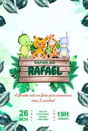 Convite Aniversário Safari com Animais Fofos para Editar Online