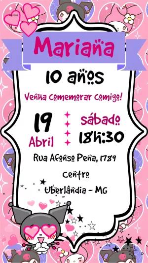 Convite de Aniversário Kuromi para Editar Online