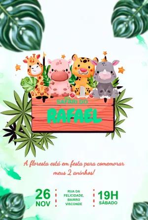 Convite Aniversário Safari com Animais Fofos para Editar Online
