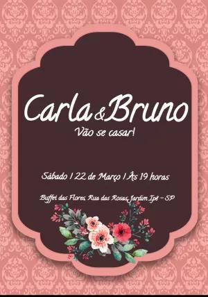 Convite de Casamento Floral Rosa e Marrom para Editar
