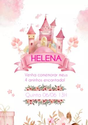 Convite Aniversário Castelo Encantado Rosa para Editar Online