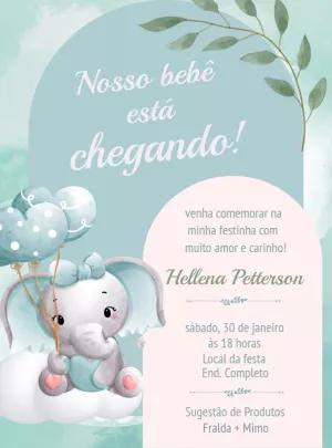 Convite Chá de Bebê Elefantinha para Editar Online