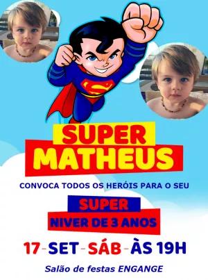 Convite Aniversário Super Homem com Foto para Editar Online