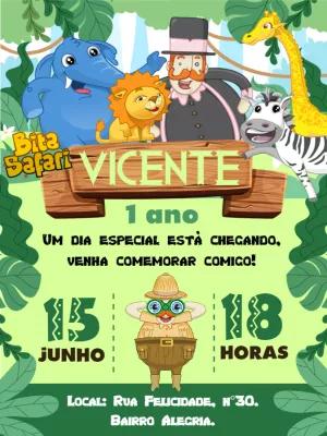Convite Aniversário Mundo Bita Safari com Personagens para Editar