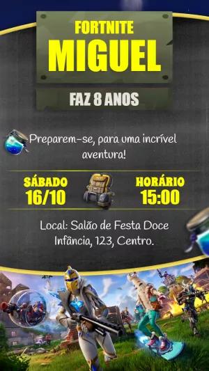 Convite Aniversário Jogo Fortnite para Editar Online