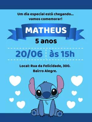 Convite de Aniversário Stitch Editável Online para Enviar