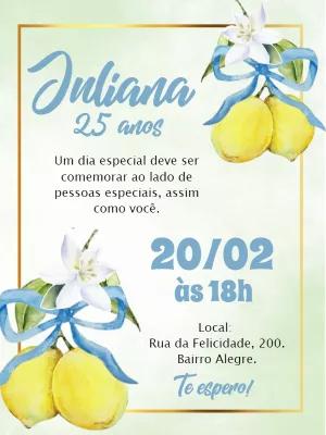 Convite Aniversário Limão Siciliano Tropical para Editar