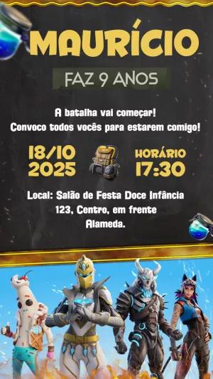 Convite de Aniversário Fortnite com Skins para Editar Online