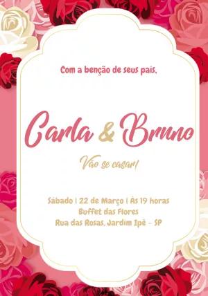 Convite de Casamento Floral com Rosas para Editar Online