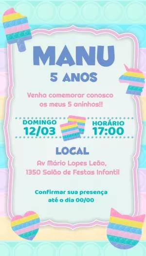 Convite de Aniversário Pop It Colorido para Editar Online