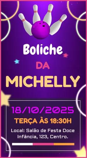 Convite Aniversário Boliche Neon para Editar Online