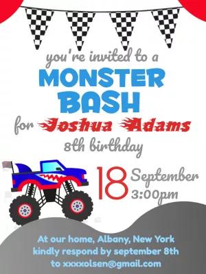 Monster Truck Birthday Invitation Template to Edit Online