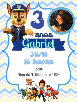 Convite Aniversário Patrulha Canina com Foto para Editar