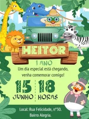 Convite Aniversário Mundo Bita Safari para Editar Online