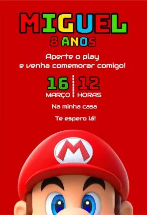 Convite Aniversário Super Mario com Personagem para Editar