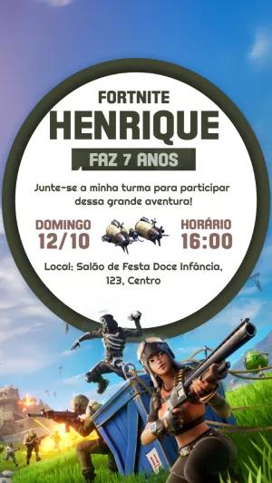 Convite Aniversário Fortnite com Personagens para Editar
