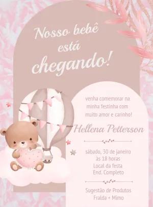 Convite Chá de Bebê Ursinha Baloeira para Editar Online
