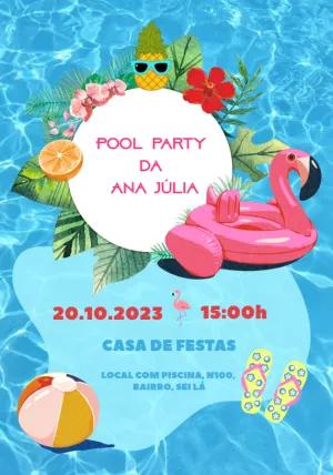Convite Aniversário Pool Party Tropical para Editar Online