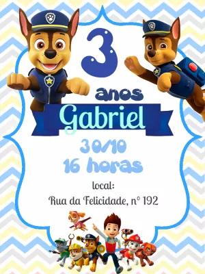 Convite Aniversário Patrulha Canina com Personagens para Editar