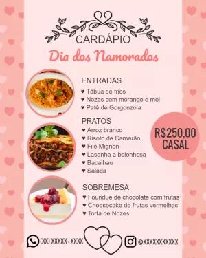 Cardápio Dia dos Namorados Romântico para Editar Online