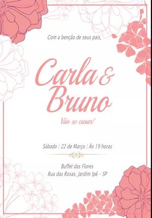 Convite de Casamento Floral Rosa para Editar Online