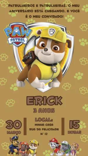 Convite Aniversário Rubble Patrulha Canina para Editar Online