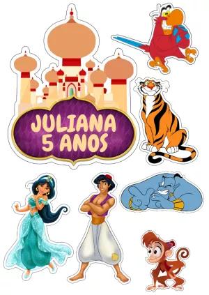 Topo de Bolo Festa Aladdin com Personagens para Editar Online
