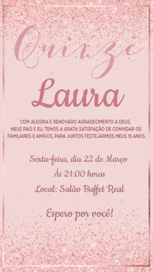 Convite 15 Anos Rosa Glitter para Editar Online