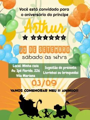 Convite de Aniversário Rei Leão para Editar Online