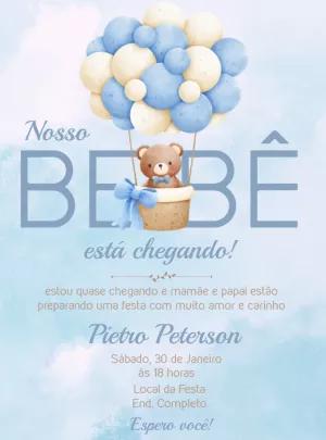 Convite Chá de Bebê Ursinho Baloeiro para Editar Online