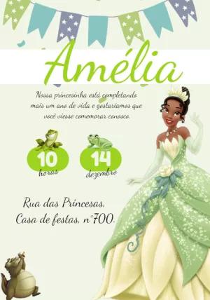 Convite Aniversário Princesa Tiana para Editar Online