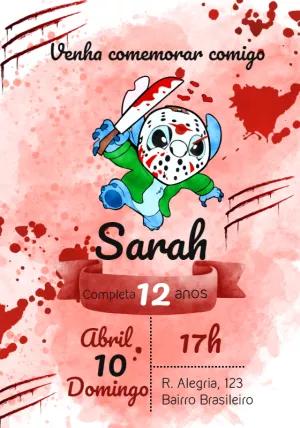 Convite Aniversário Stitch Jason Halloween para Editar Online