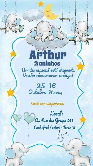 Convite Aniversário Elefantinho Fofo para Editar Online