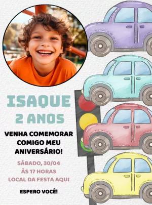 Convite Aniversário de Carros com Foto para Editar Online
