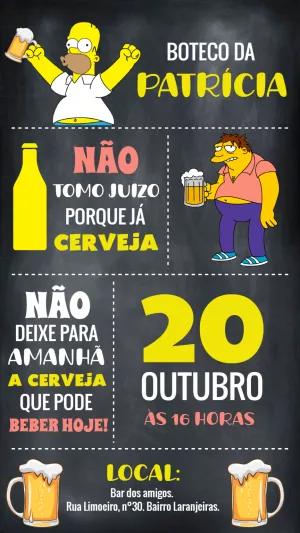Convite Aniversário Boteco Simpsons para Editar Online