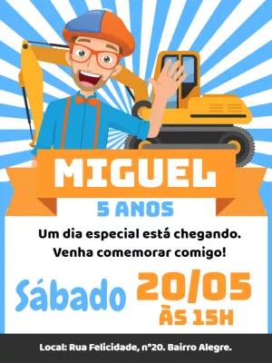 Convite de Aniversário Blippi com Trator para Editar Online