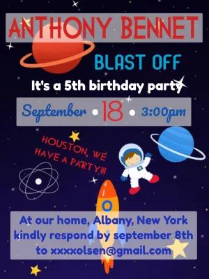 Editable Space Astronaut Birthday Invitation