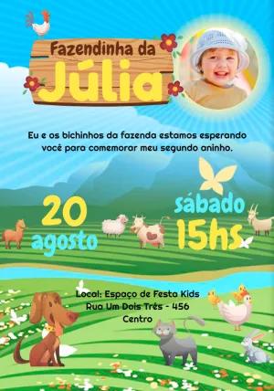Convite Aniversário Fazendinha com Foto para Editar Online