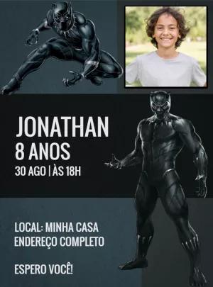 Convite Aniversário Pantera Negra com Foto para Editar Online